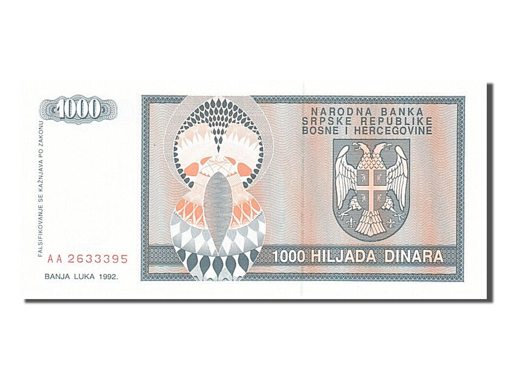 Banknot, Bośnia-Hercegowina, 1000 Dinara, 1992, UNC(65-70)