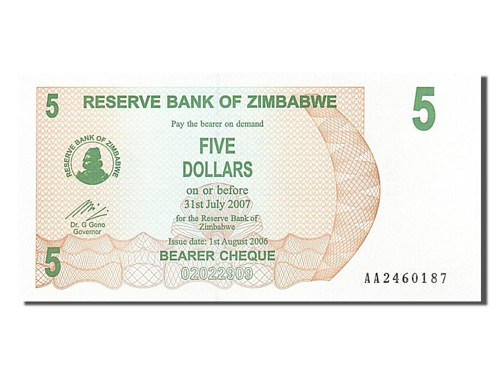 Banknote, Zimbabwe, 5 Dollars, 2006, 2006-08-01, UNC(65-70)