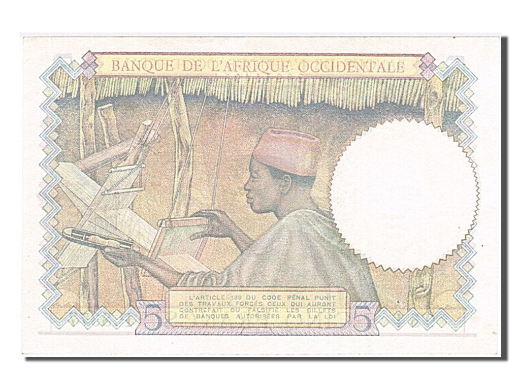 Banknote, French West Africa, 5 Francs, 1942, 1942-04-22, UNC(63)