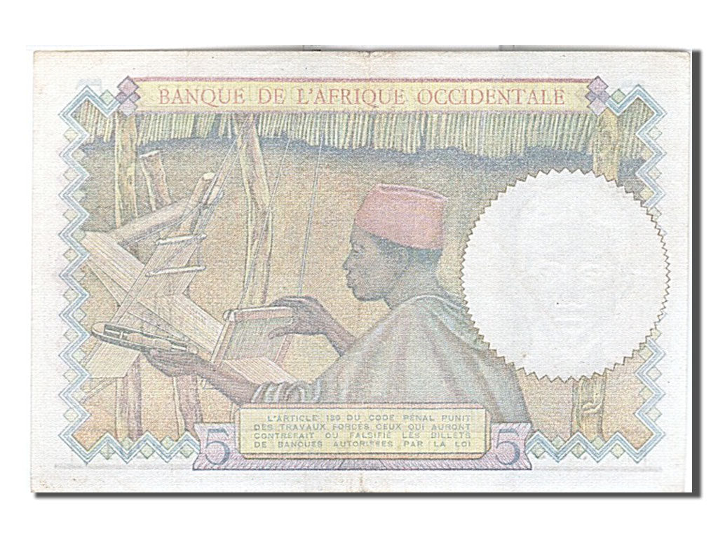 Banknote, French West Africa, 5 Francs, 1941, 1941-03-06, EF(40-45)