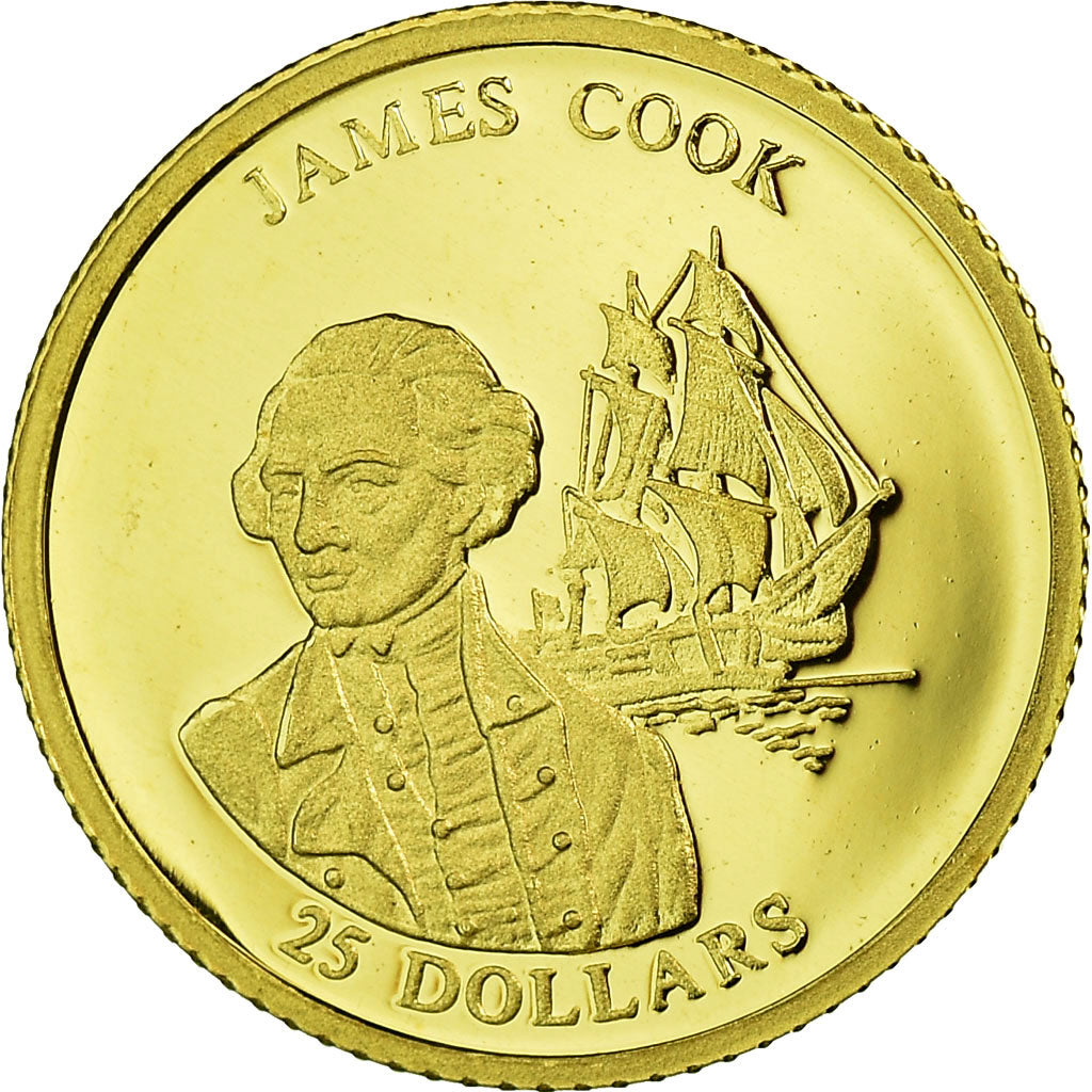 Liberia, 25 Dollars, James Cook, 2001, Gold, MS(65-70)