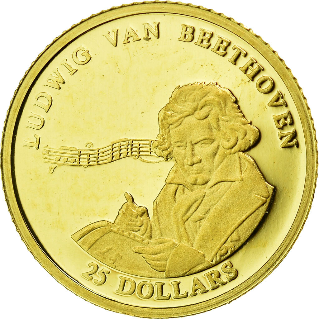 Libéria, 25 Dollars, Beethoven, 2001, Or, FDC