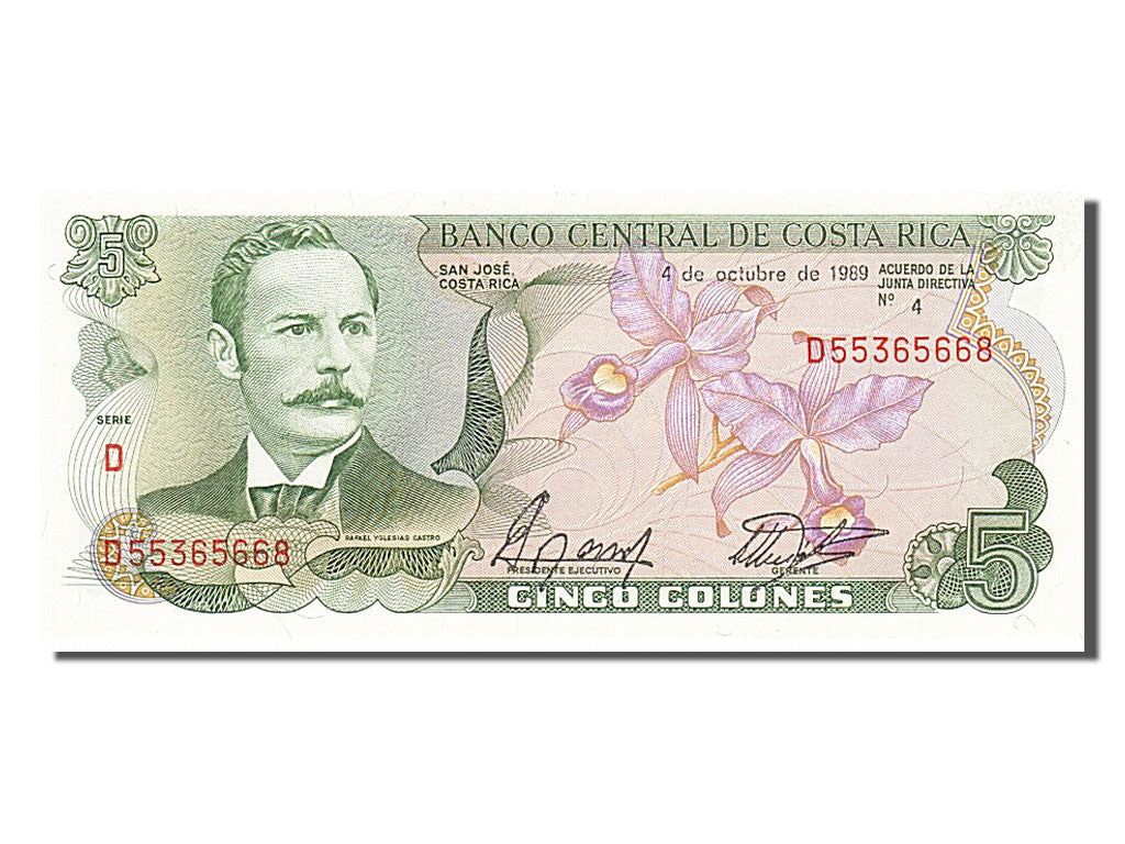 Banknote, Costa Rica, 5 Colones, 1989, 1989-10-04, UNC(65-70)