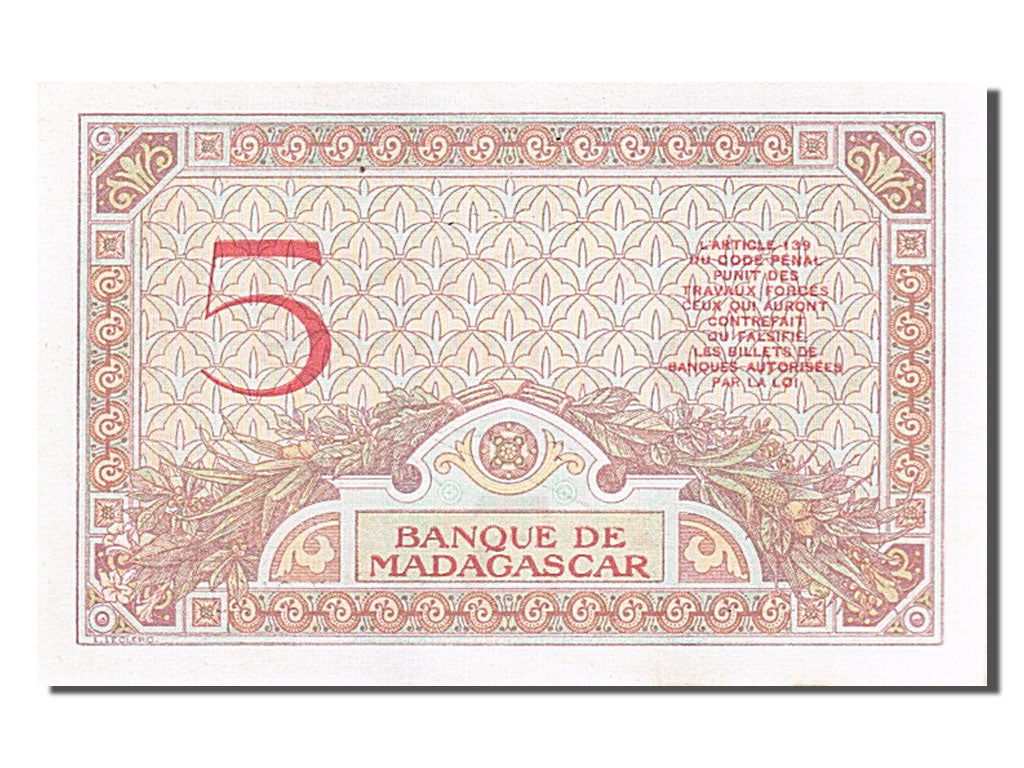 Billet, Madagascar, 5 Francs, 1930, NEUF