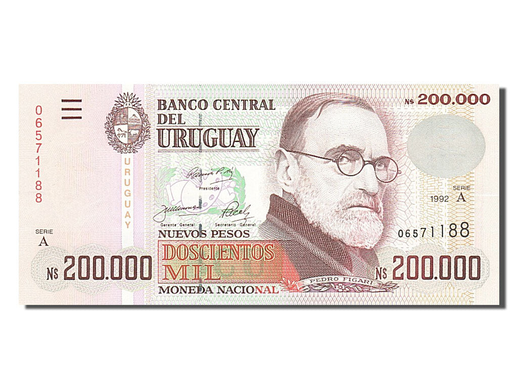 Banknote, Uruguay, 200,000 Nuevos Pesos, 1992, UNC(65-70)