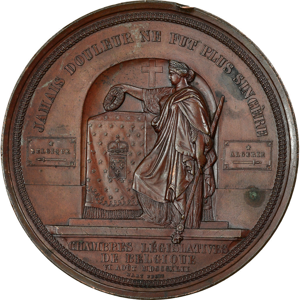 Francia, medaglia, Algérie / Belgique, Mort du Duc d'Orléans, 1842, Bronzo