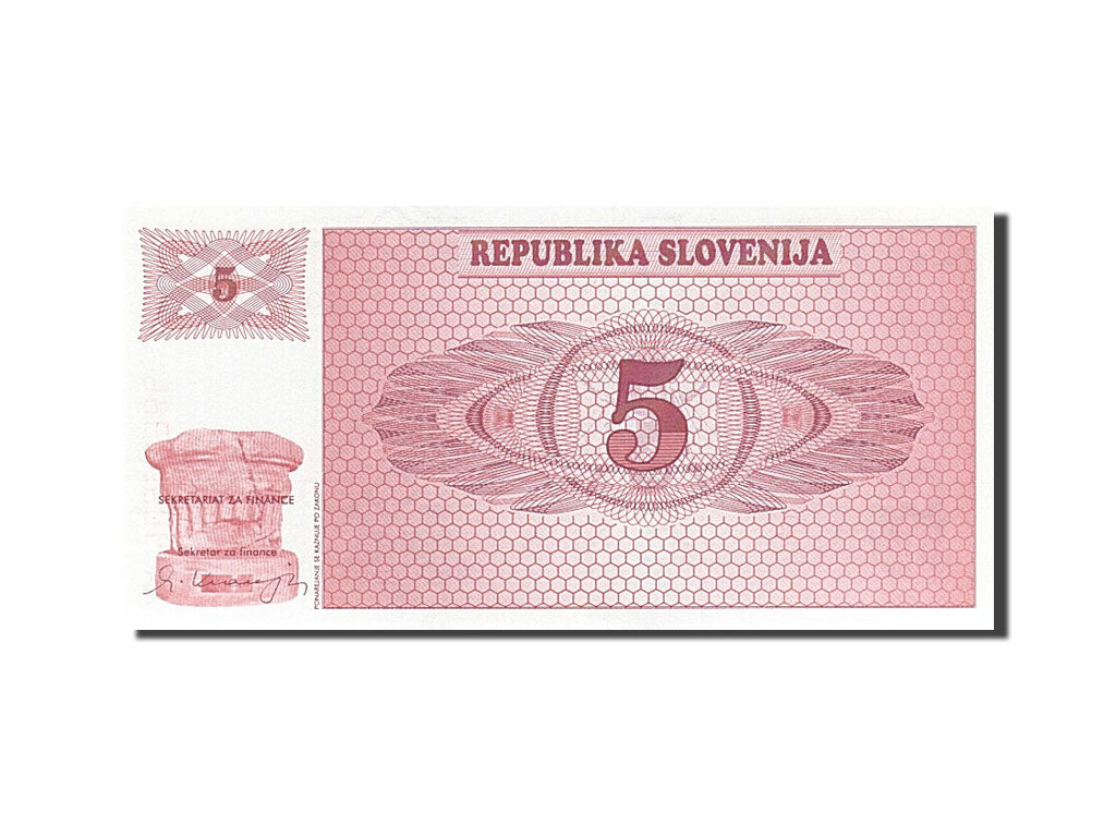 Biljet, Slovenië, 5 (Tolarjev), 1990, NIEUW