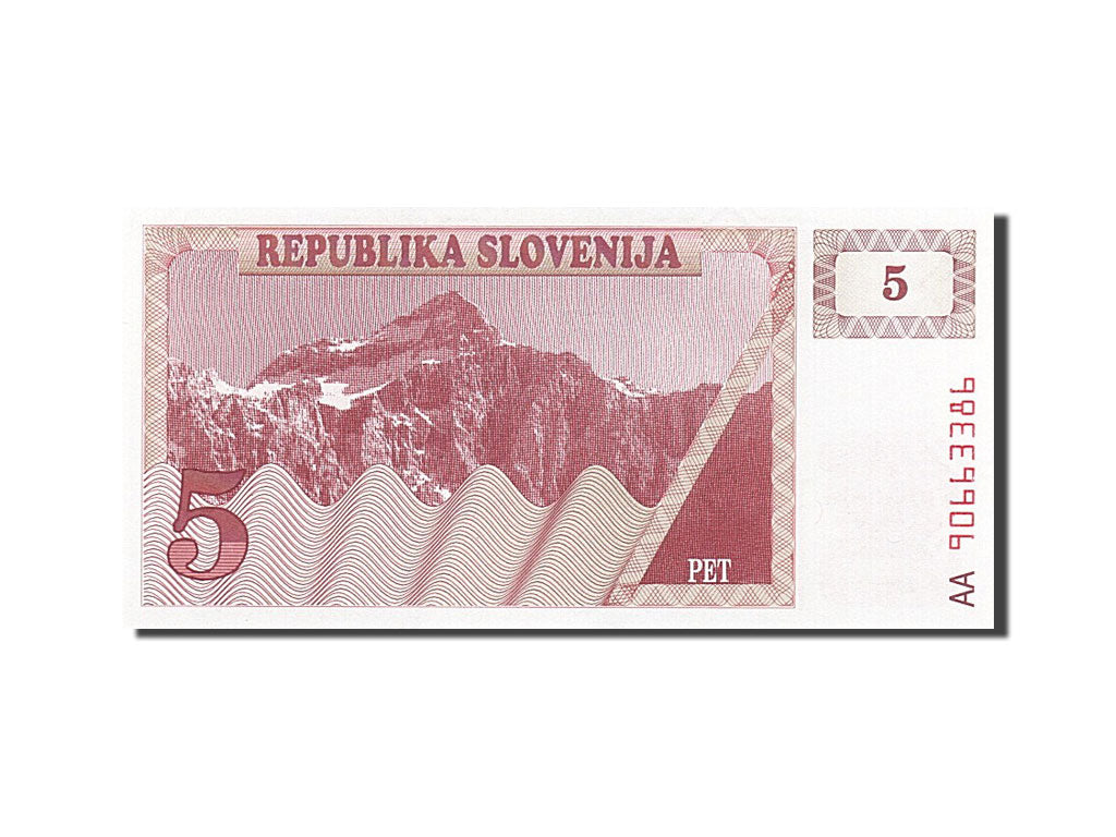 Biljet, Slovenië, 5 (Tolarjev), 1990, NIEUW