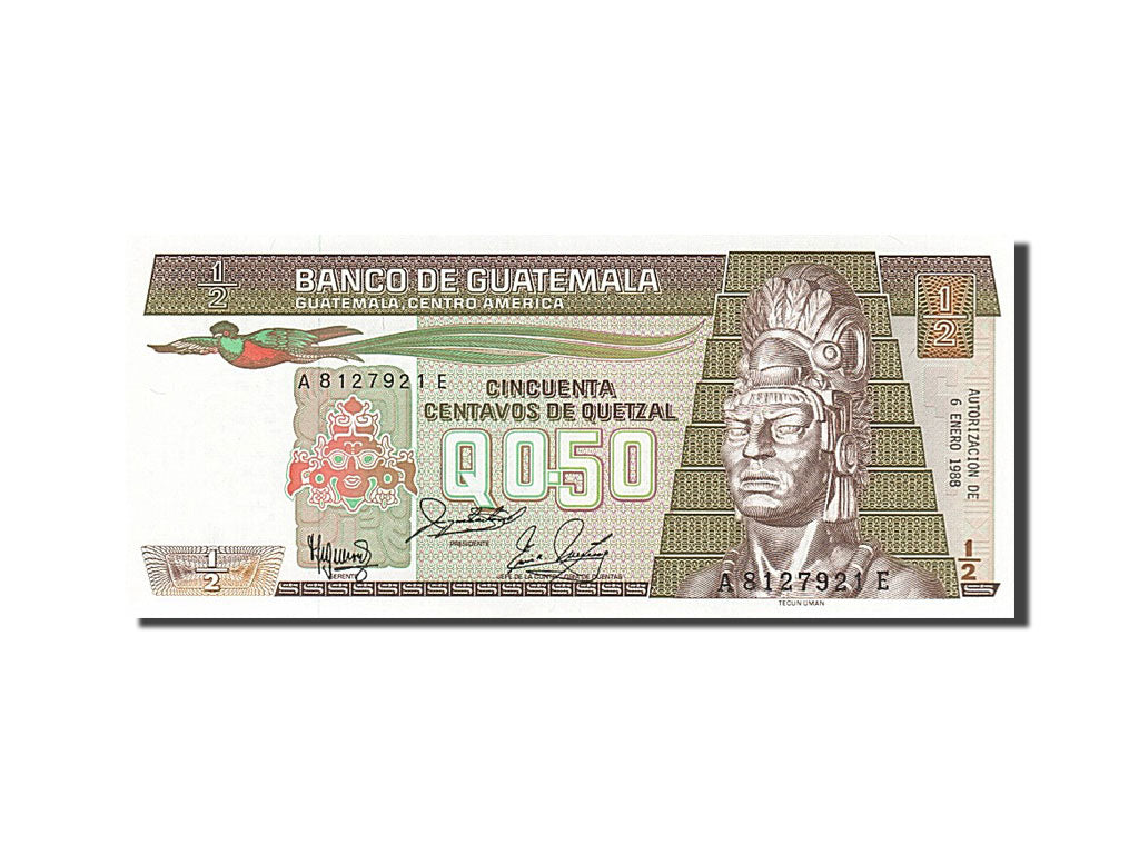 Billete, 1/2 Quetzal, 1988, Guatemala, 1988-01-06, UNC