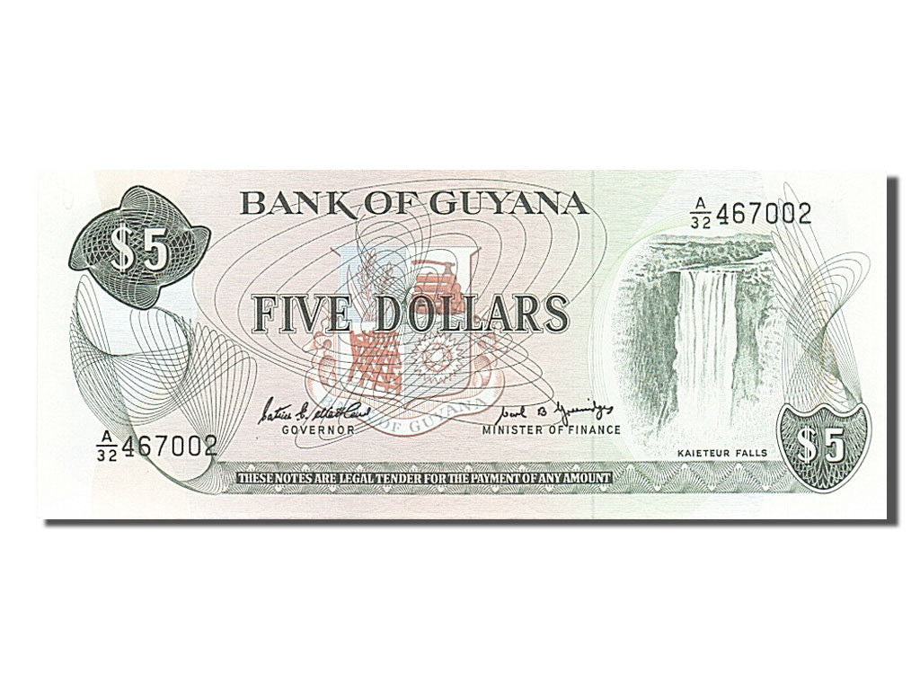 Biljet, Guyana, 5 Dollars, 1989, NIEUW