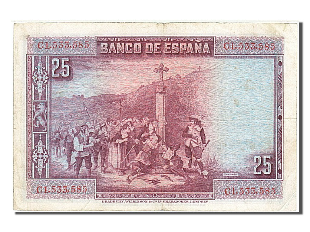 Billet, Espagne, 25 Pesetas, 1928, 1928-08-15, TTB