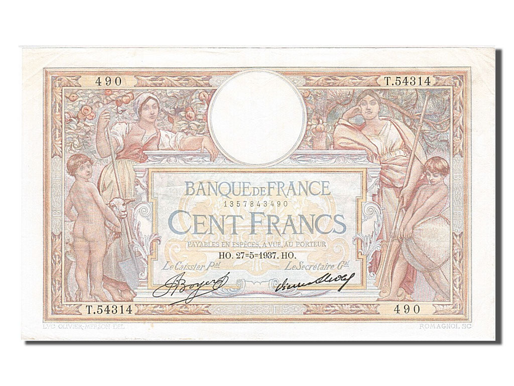 Banknote, France, 100 Francs, 100 F 1908-1939 ''Luc Olivier Merson'', 1937