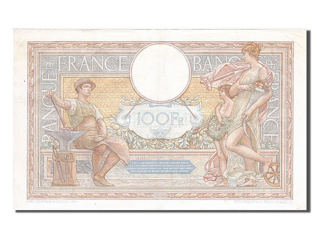 Banknote, France, 100 Francs, 100 F 1908-1939 ''Luc Olivier Merson'', 1937