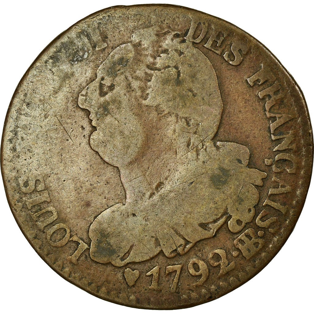 Francia, 6 Deniers, 6 deniers français, 1792, Strasbourg, Bronzo, MB, Gadoury:7