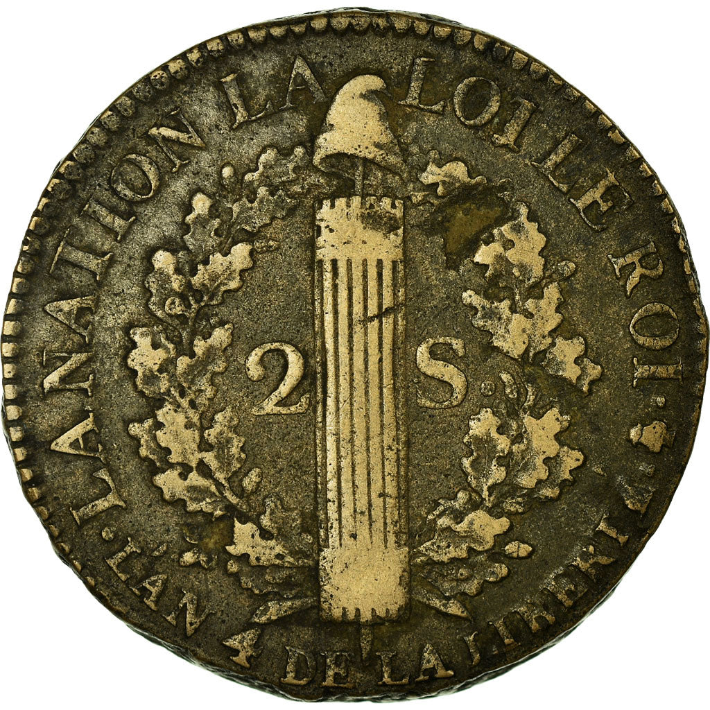 França, 2 Sols, 2 sols françois, 1792, Paris, Bronze, EF(40-45), Gadoury:25