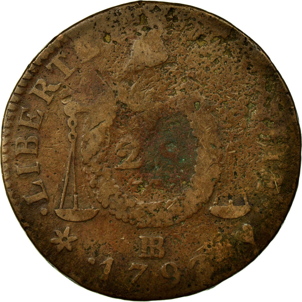 Francia, 2 Sols, 2 sols aux balances daté, 1793, Strasbourg, Bronce, BC