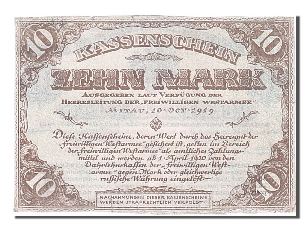 Banconote, Russia, 10 Mark, 1919, BB