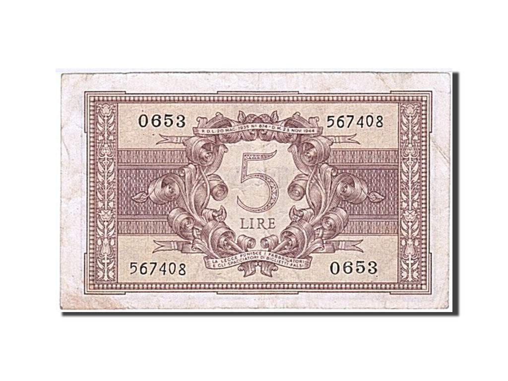 Billete, 5 Lire, 1944, Italia, 1944-11-23, BC+