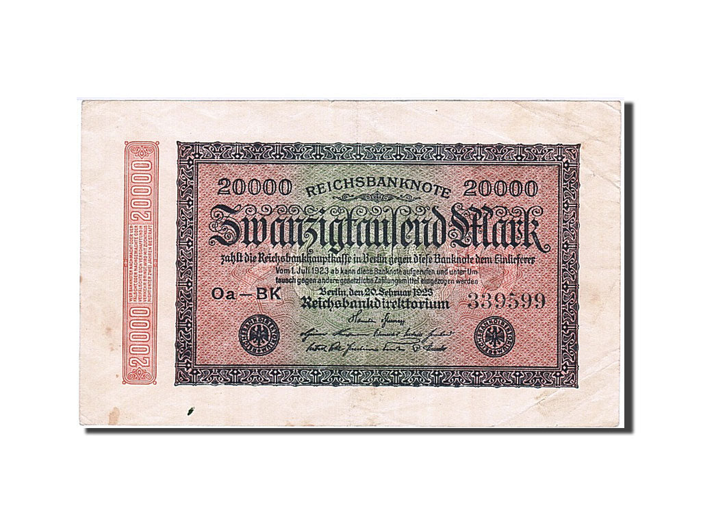 Banknote, Germany, 20,000 Mark, 1923, 1923-02-20, AU(50-53)