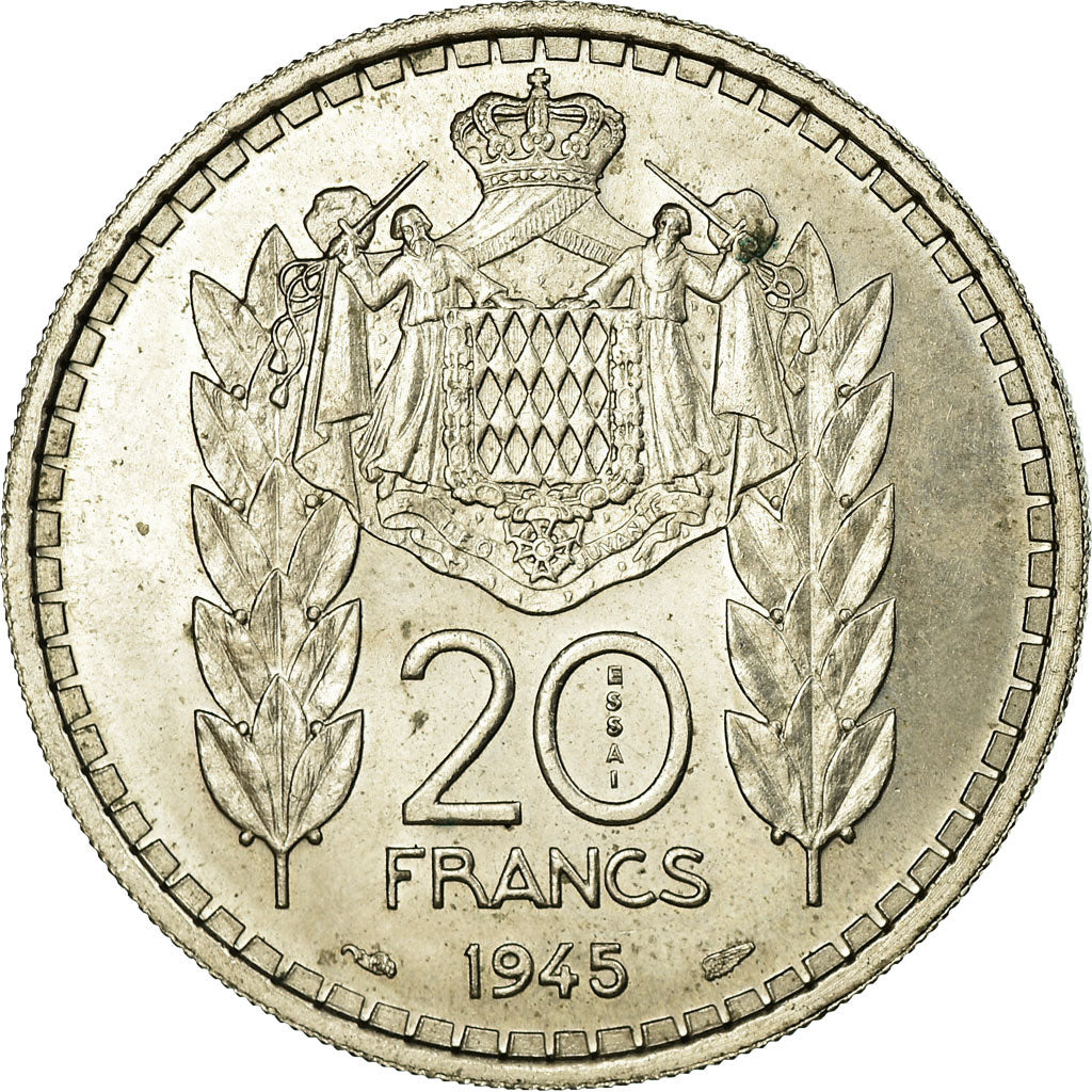 Monaco, 20 Francs, 1945, Copper-nickel, MS(60-62), Gadoury:137