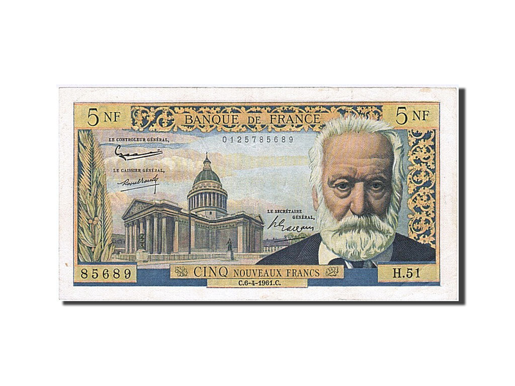 Billete, Francia, 5 Nouveaux Francs, 5 NF 1959-1965 ''Victor Hugo'', 1961