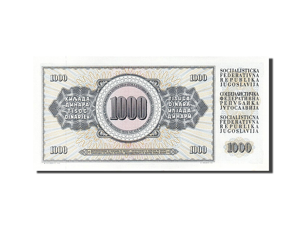 Banconote, Iugoslavia, 1000 Dinara, 1981, 1981-11-04, FDS