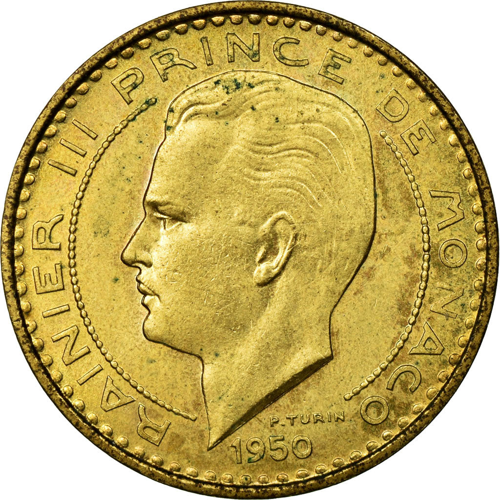 Monaco, 10 Francs, 1950, Aluminium-Bronze, VZ, Gadoury:139