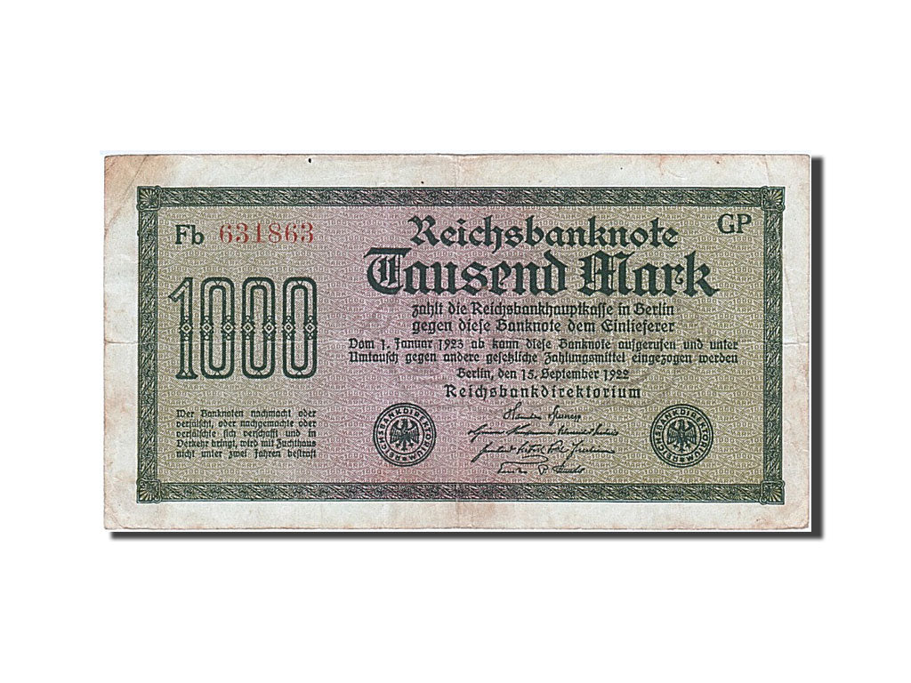 Billete, 1000 Mark, 1922, Alemania, 1922-09-15, MBC+