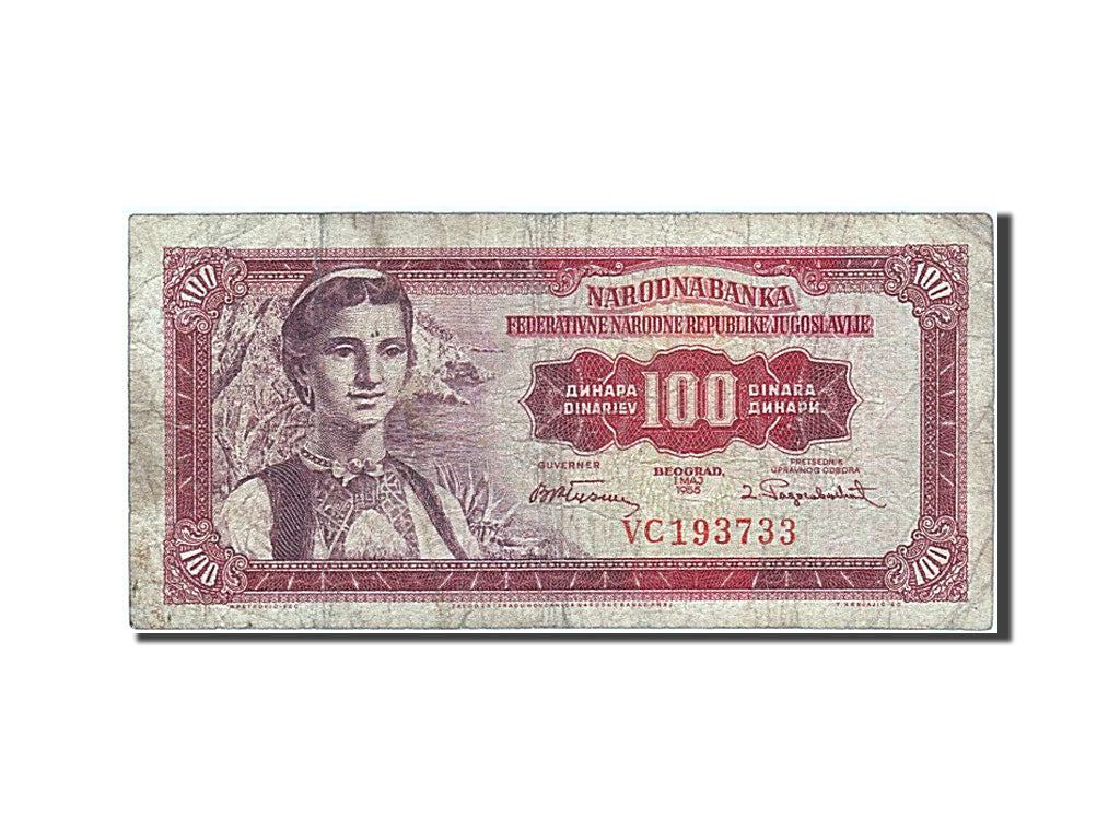 Banknote, Yugoslavia, 100 Dinara, 1955, 1955-05-01, F(12-15)