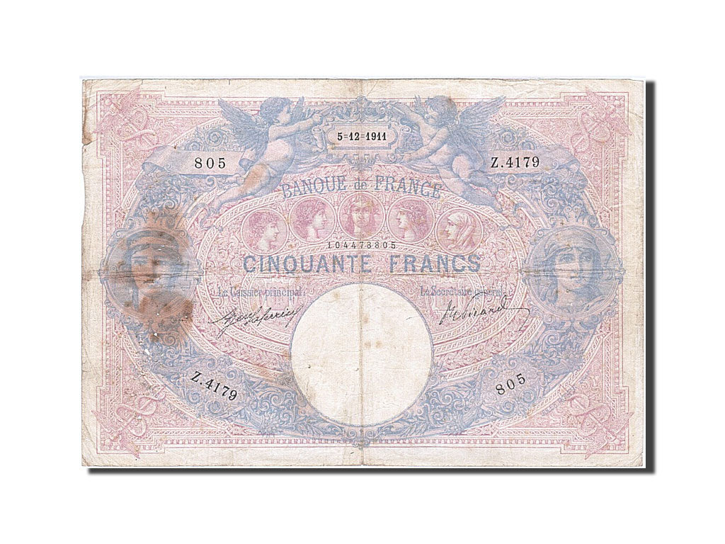 Geldschein, Frankreich, 50 Francs, 50 F 1889-1927 ''Bleu et Rose'', 1911