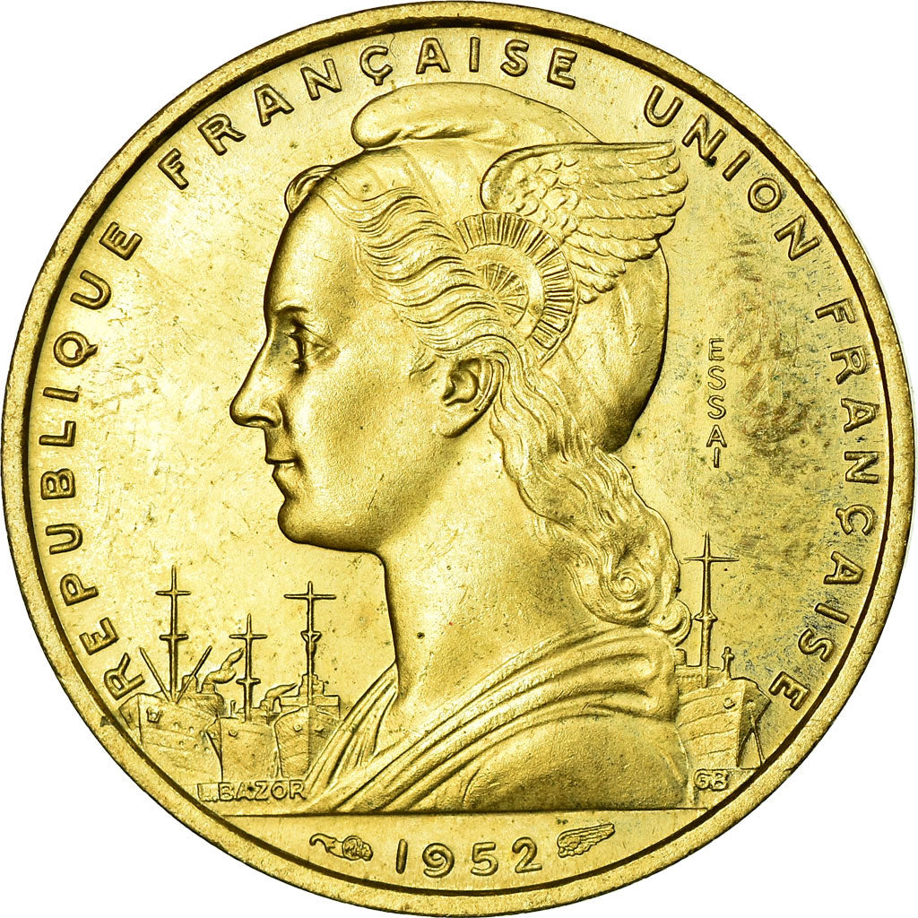 French Somaliland, 20 Francs, 1952, Paris, Aluminum-Bronze, MS(65-70)