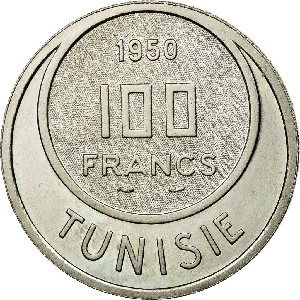 Tunisie, Muhammad al-Amin Bey, 100 Francs, 1950, Paris, Cupro-nickel, SUP+