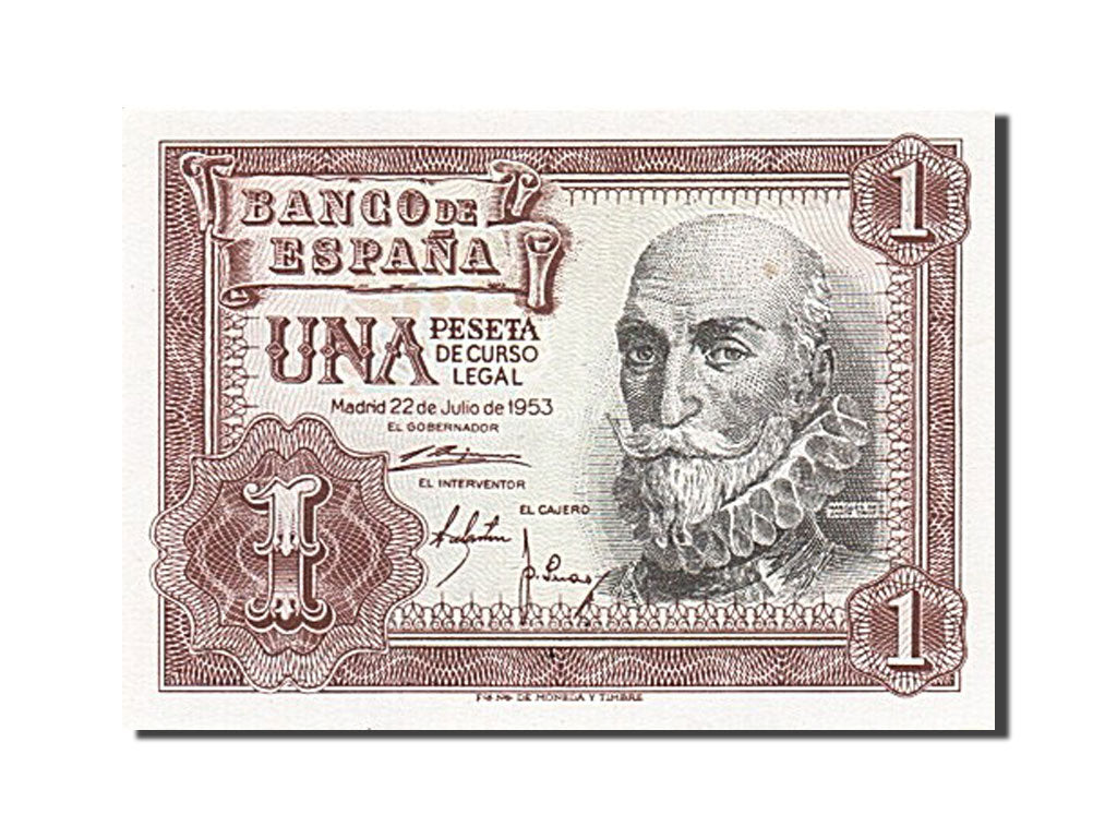 Banknot, Hiszpania, 1 Peseta, 1953, 1953-07-22, UNC(63)