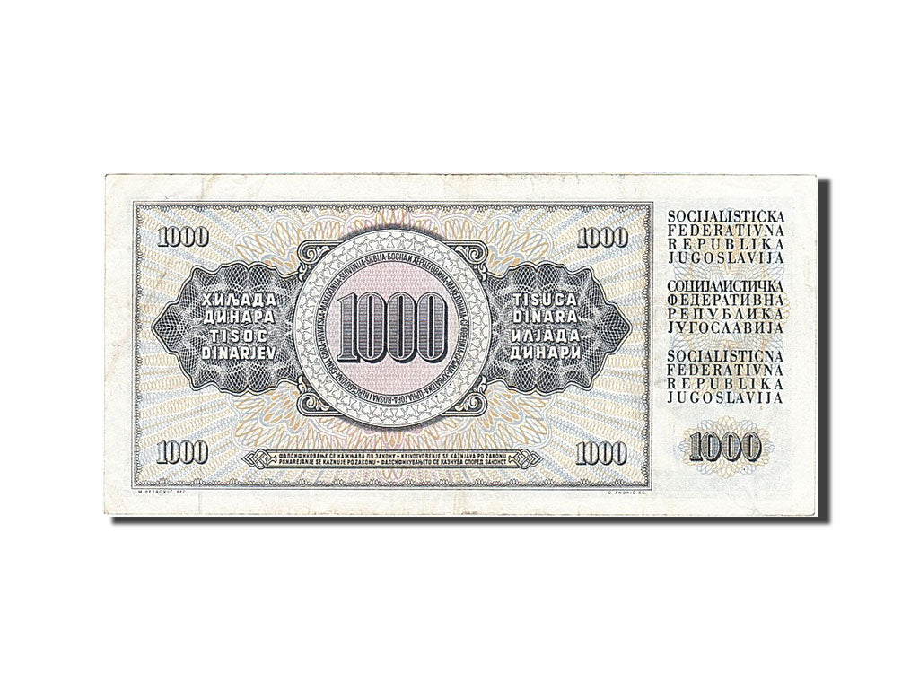 Banconote, Iugoslavia, 1000 Dinara, 1981, 1981-11-04, MB+