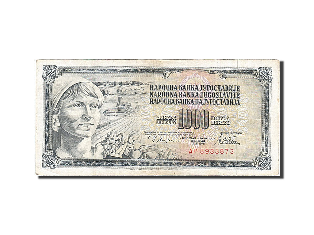 Banconote, Iugoslavia, 1000 Dinara, 1978, 1978-08-12, MB+