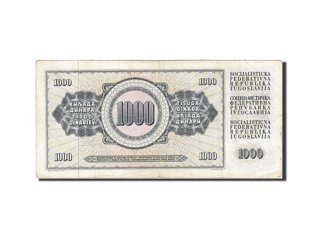 Banconote, Iugoslavia, 1000 Dinara, 1978, 1978-08-12, MB+