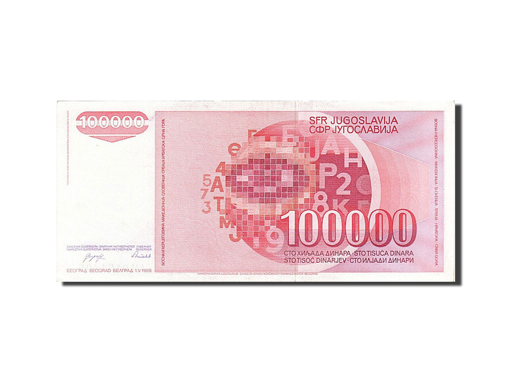 Banknote, Yugoslavia, 100,000 Dinara, 1989, 1989-05-01, AU(50-53)
