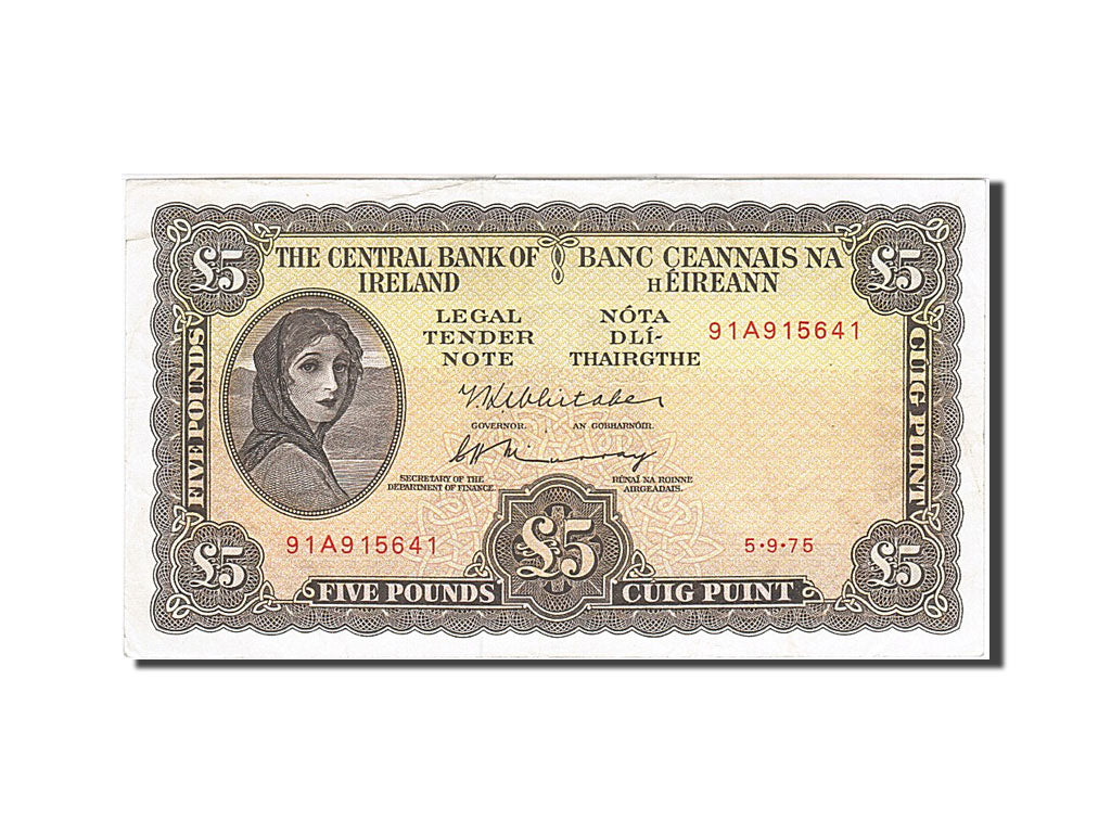 Irlanda - República, 5 Pounds, 1975-09-05, VF 35, PMG