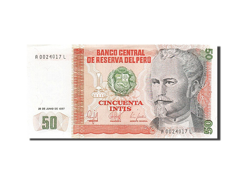 Banknote, Peru, 50 Intis, 1987, 1987-06-26, UNC(60-62)