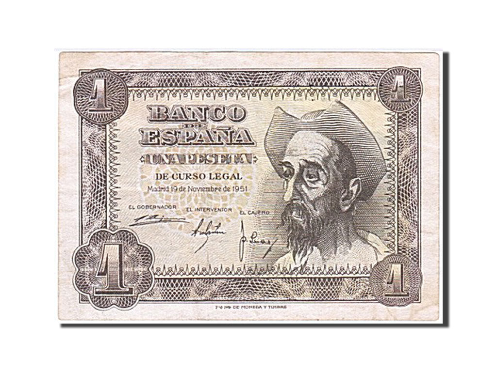 Banknot, Hiszpania, 1 Peseta, 1951, 1951-11-19, AU(50-53)