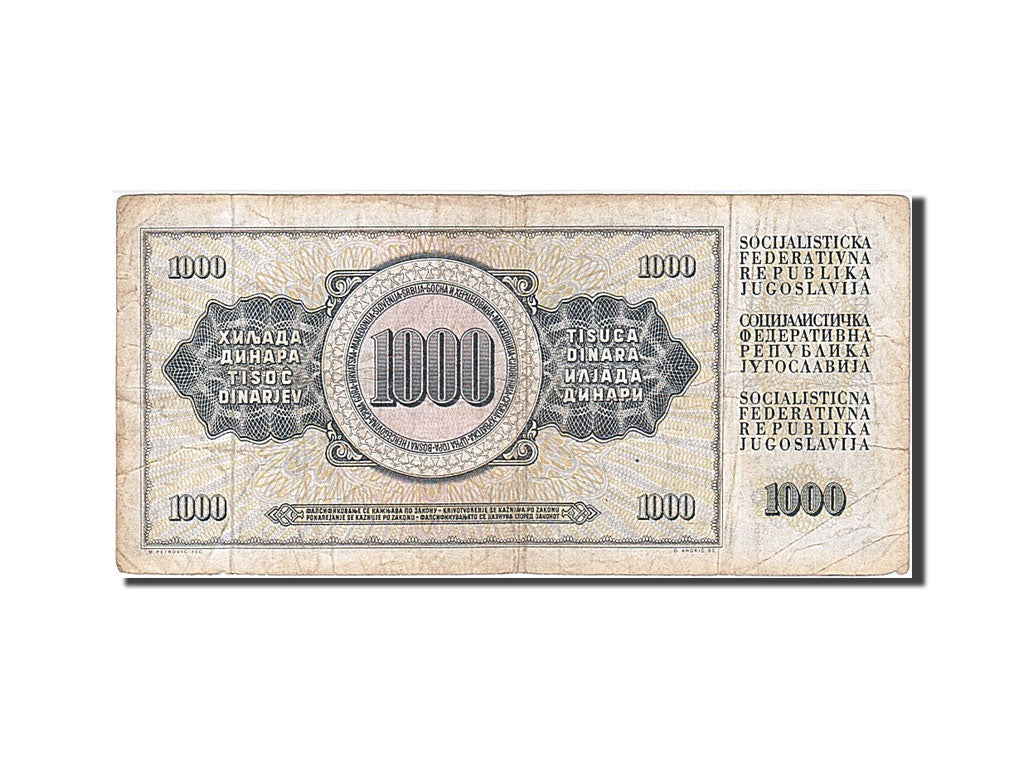 Banconote, Iugoslavia, 1000 Dinara, 1978, 1978-08-12, B+