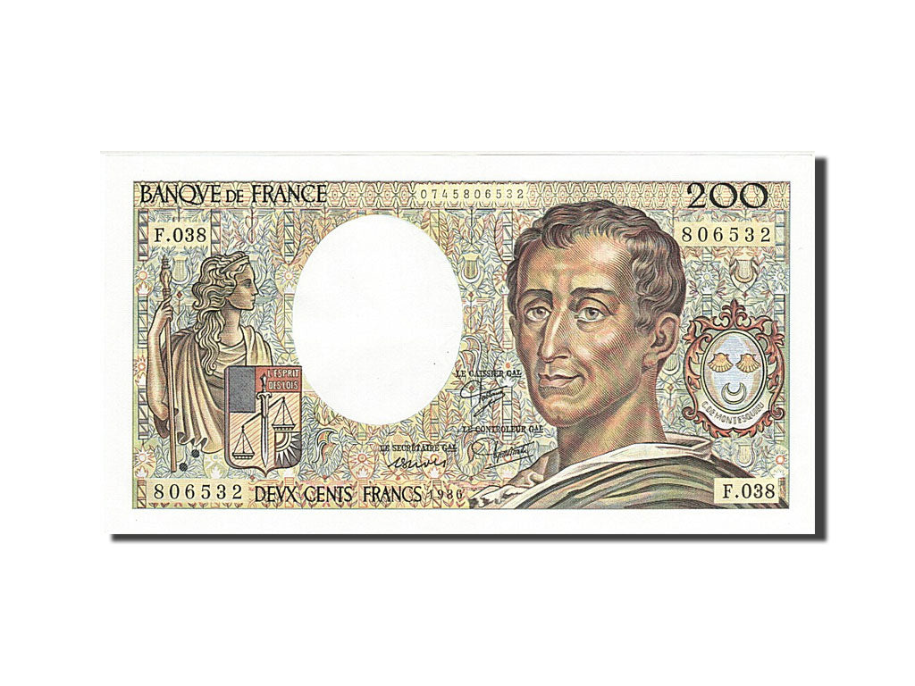 Banknot, Francja, 200 Francs, Montesquieu, 1986, AU(55-58), Fayette:70.6