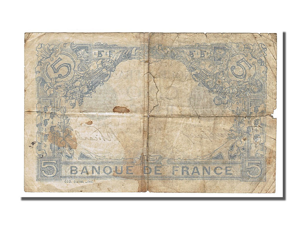 Francja, 5 Francs, Bleu, 1917, VF(20-25), Fayette:2.48, KM:70