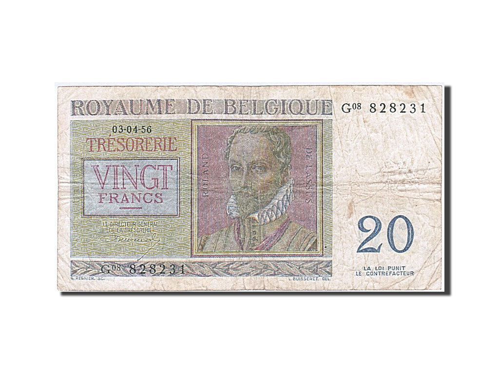 Banconote, Belgio, 20 Francs, 1956, 1956-04-03, MB