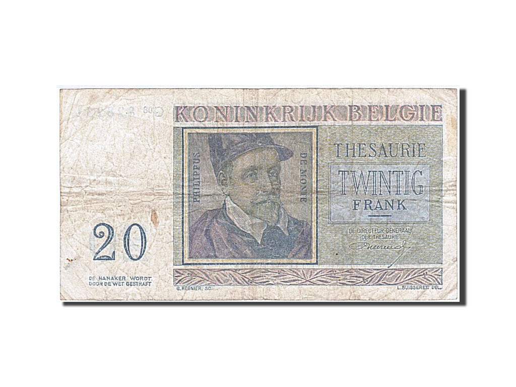 Banconote, Belgio, 20 Francs, 1956, 1956-04-03, MB