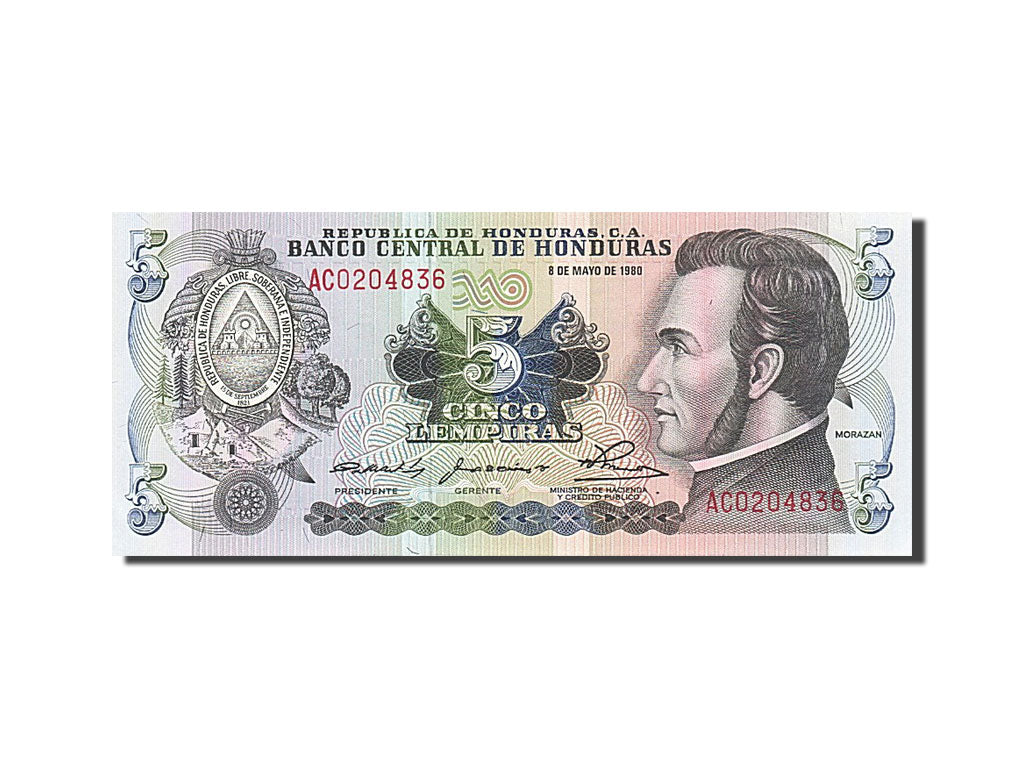 Billet, Honduras, 5 Lempiras, 1980, 1980-05-08, SPL