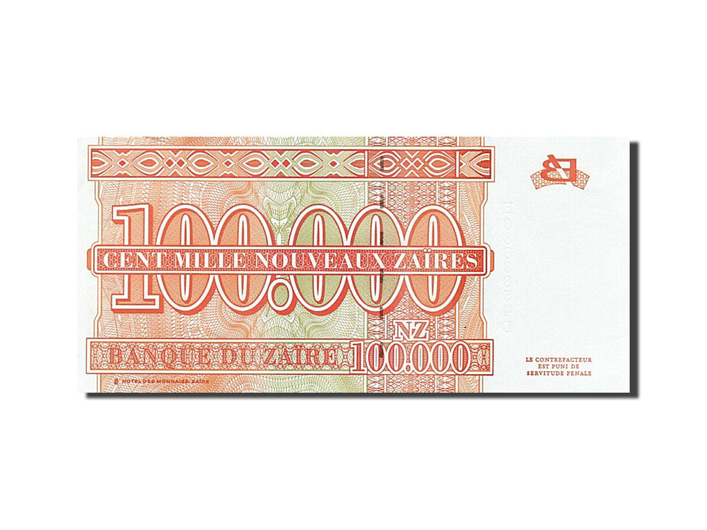 Banknote, Zaire, 100,000 Nouveaux Zaïres, 1996, 1996-06-30, UNC(63)