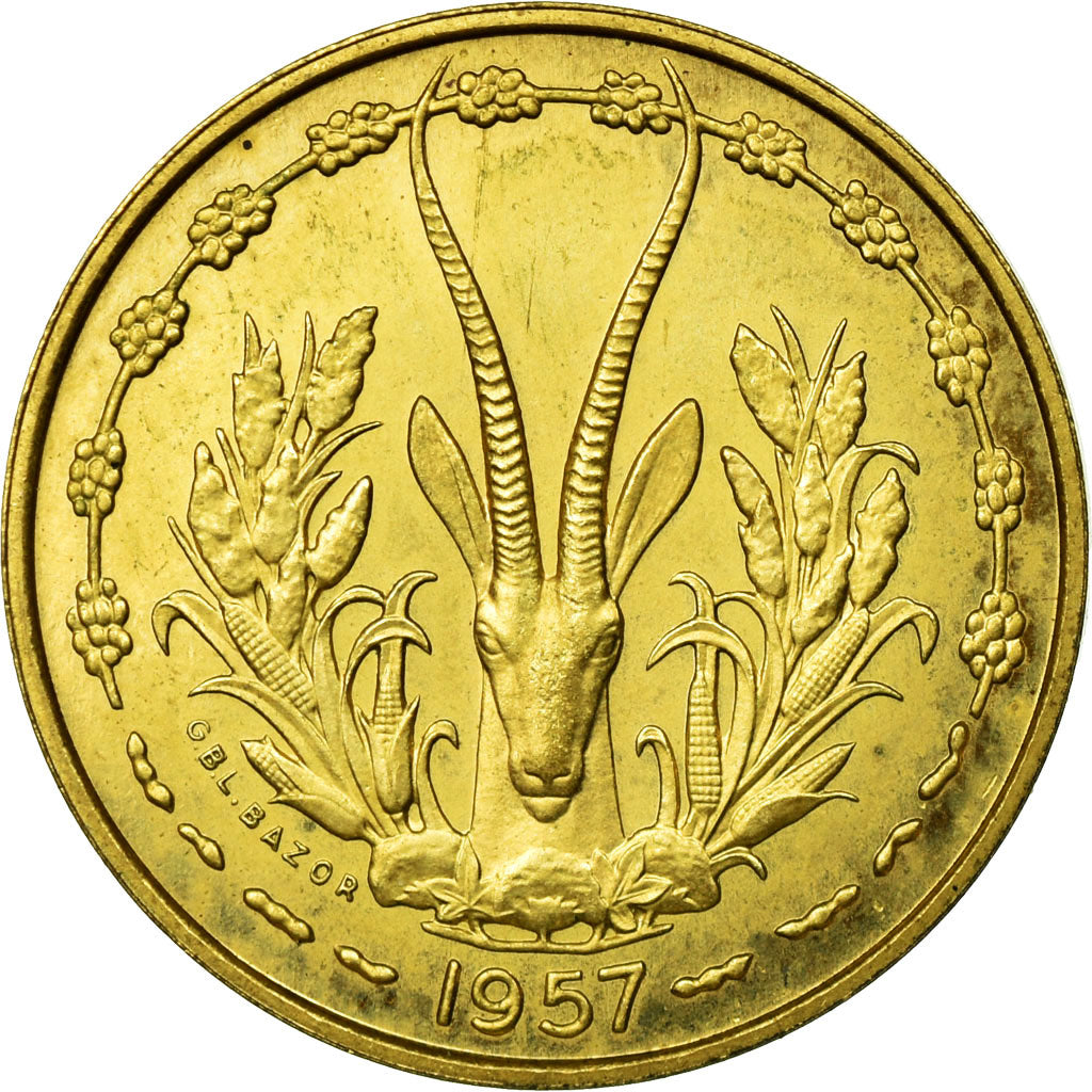 French West Africa, 10 Francs, 1957, Aluminum-Bronze, MS(65-70), Lecompte:19