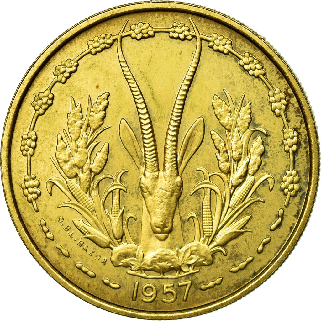 French West Africa, 25 Francs, 1957, Aluminum-Bronze, MS(65-70), Lecompte:21