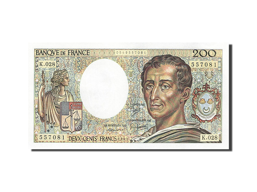 Banknot, Francja, 200 Francs, Montesquieu, 1985, UNC(63), Fayette:70.5, KM:155a